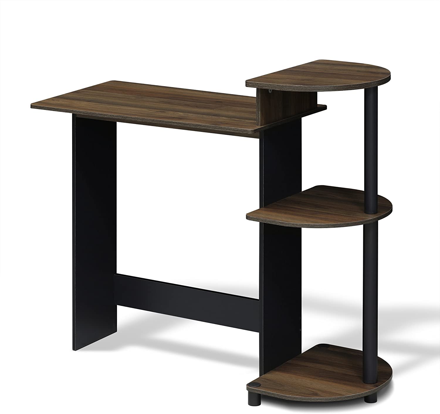 WANGBOY Compact Computer Desk with Shelves, Round Side/Black - Walmart.com