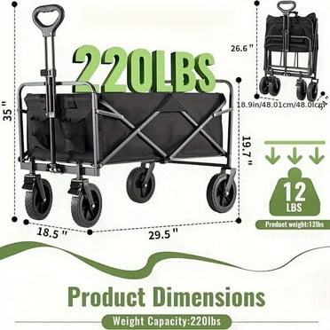 WANGBOY Elevon Collapsible Foldable Wagon Cart, Large Capacity Garden Beach Cart with All-Terrain Wheels, Heavy Duty Utility Grocery Wagon with Drink Holders for Shopping Sports Camping