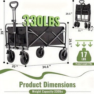 176 Lbs Capacity Collapsible Heavy Duty Utility Wagon/Garden Cart – With 2 Drink Holders, PVC 600D Oxford Cloth – VH415US