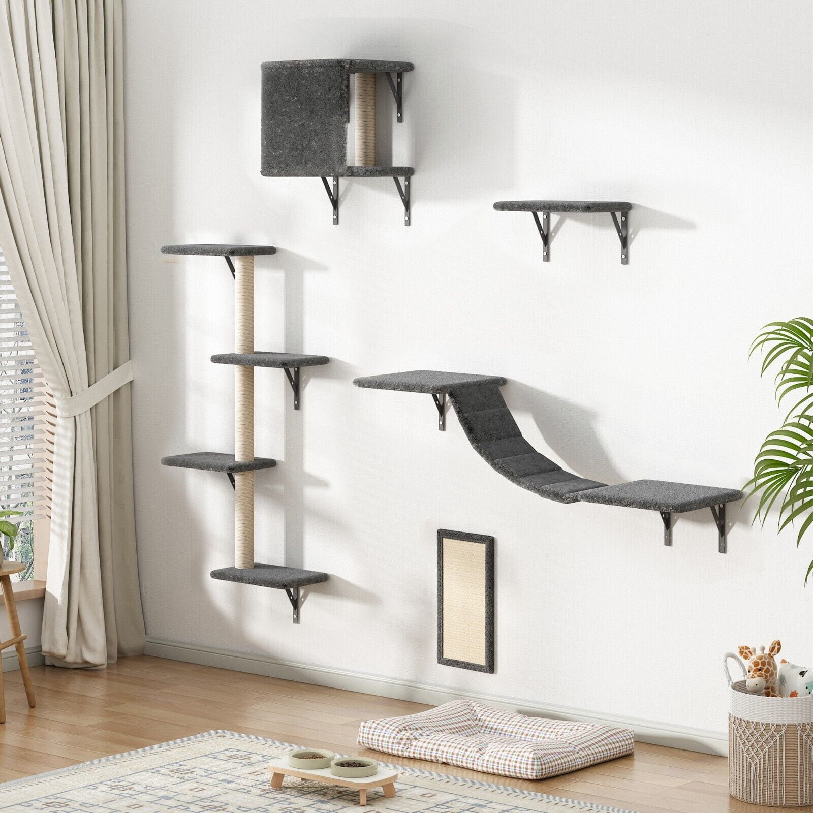 Image showcasing WANGBOY Modern Wall-Mounted Cat Furniture - 5pcs Cat Wall Shelves ...