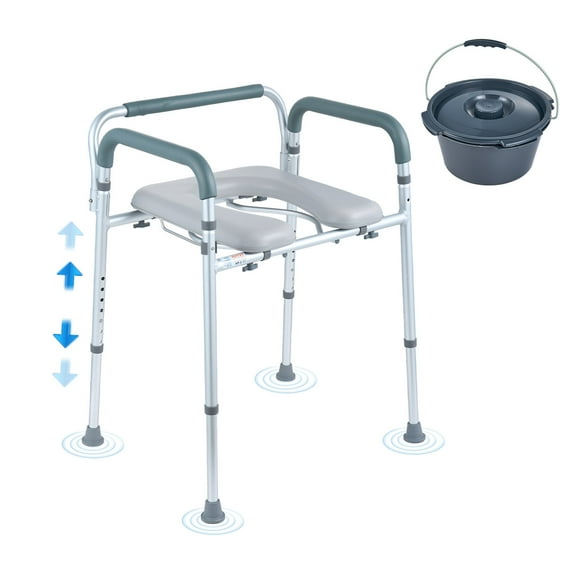 WANGBOY Raised Toilet Seat, Adjustable Height, Drop-Arm Design, Detachable Backrest, Easy-Clean Bucket, Quick Assembly, Ideal Bedside Commode for Elderly & Adults