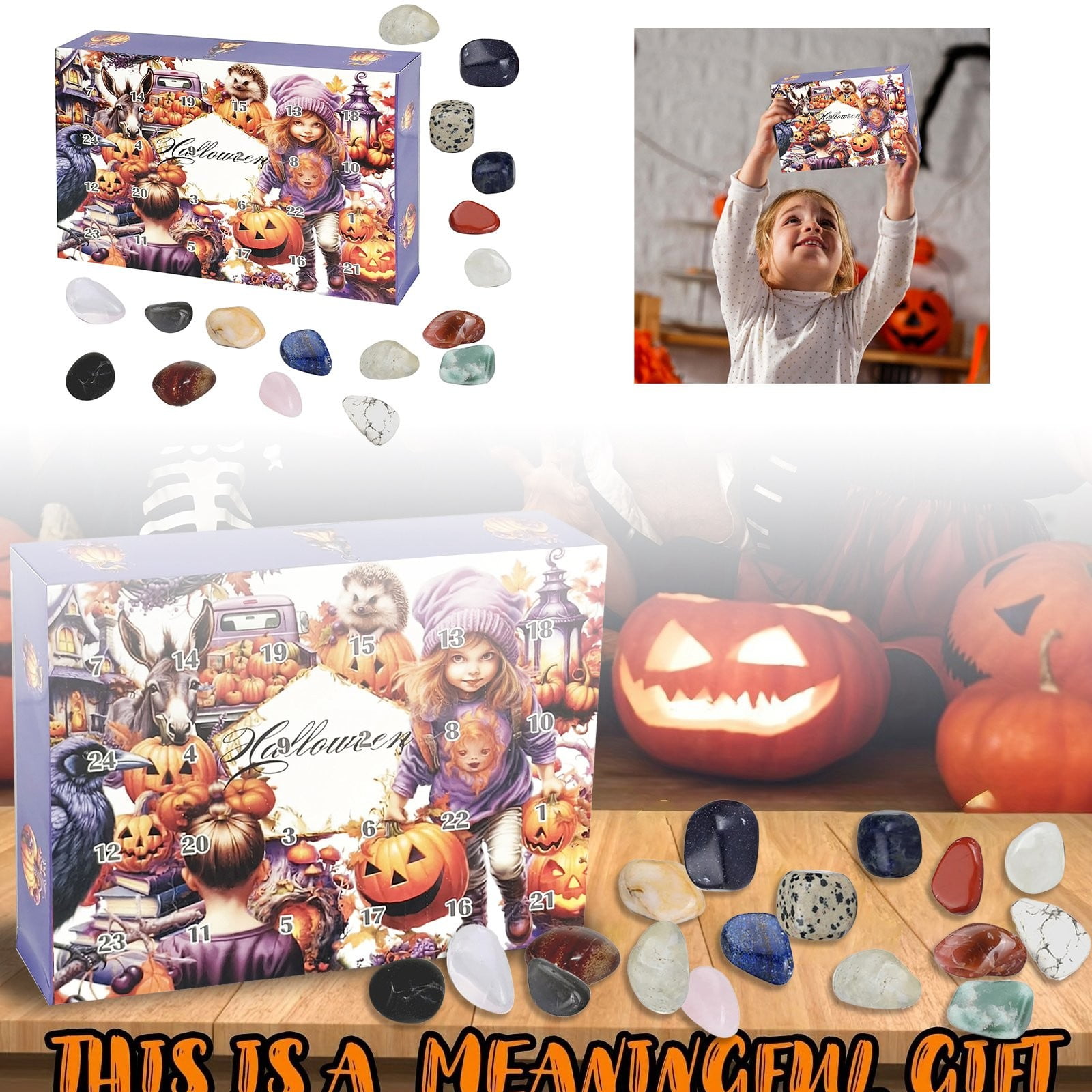 WANGJIAOID 2024 Advent Calendar 24 Natural Stone Day Pumpkin Countdown
