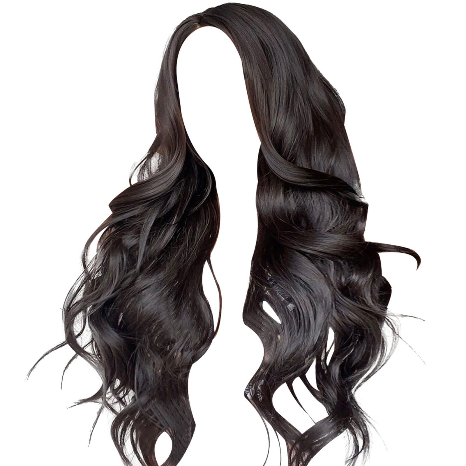 WANGJIAOID 22 Inch Long Water Wig For Women Black Synthetic Wigs With ...