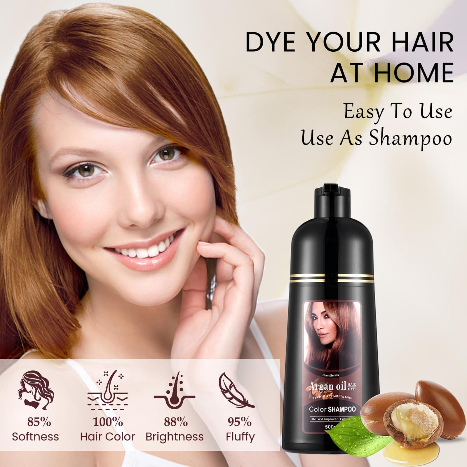 WANGJIAOID Natural 3 In One Hair Color & Care Shampoo Oil Brown Quick Dyeing Fade Hair Formula