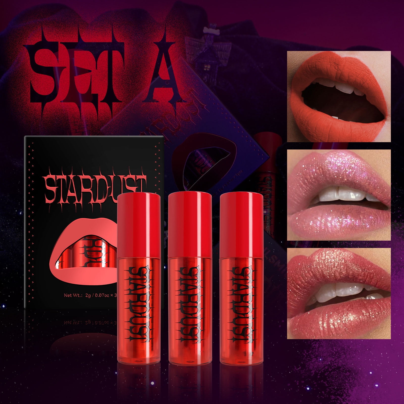 WANGJIAOID Pampering Ideas Tri Color Pearl Lipstick Powder Set Powder