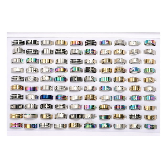 WANGJIAOID Statement Ring 50Pcs Fashion Stainless Steel Heart