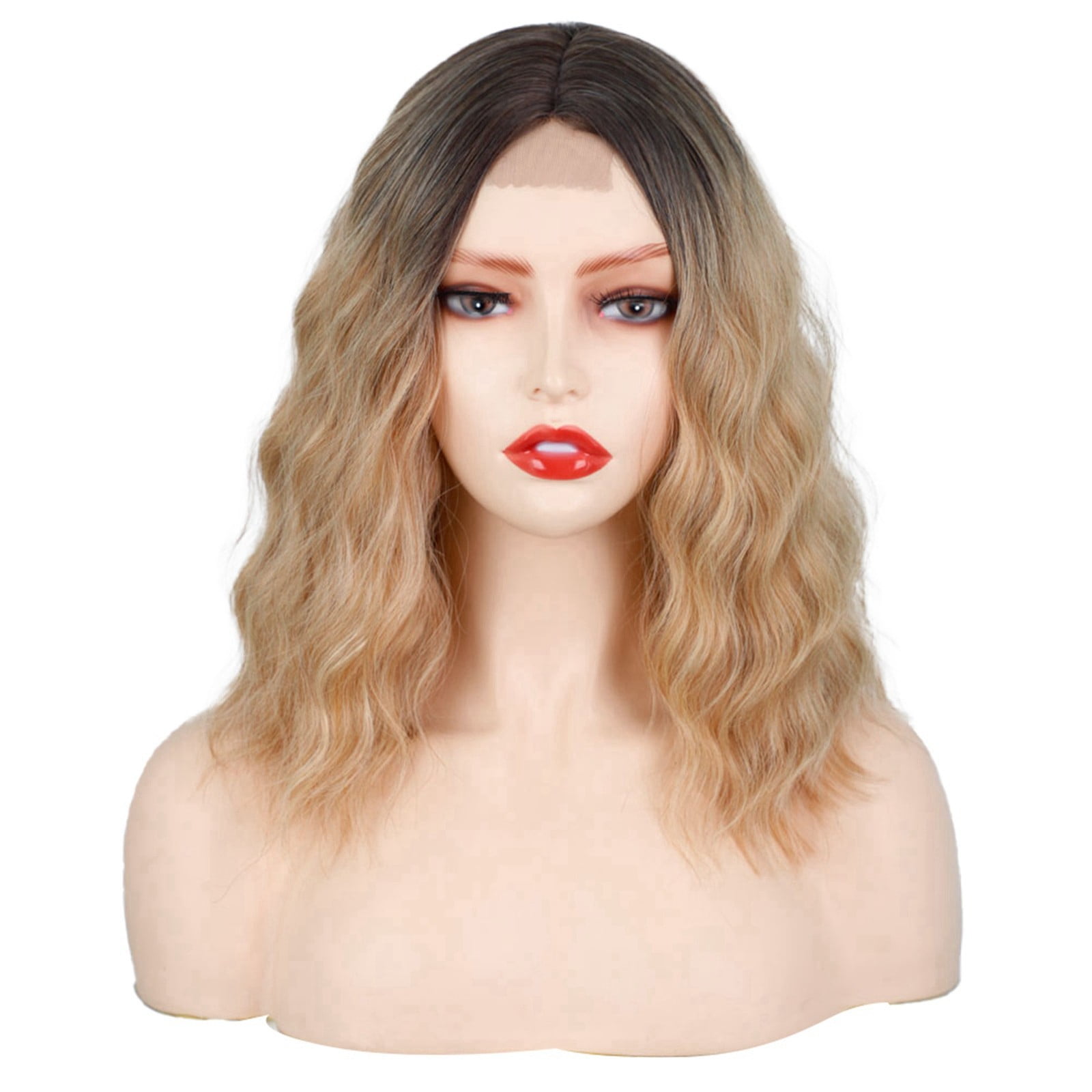 WANGJIAOID Valentine Wig Slightly Curly Light Brown Medium Parted Long
