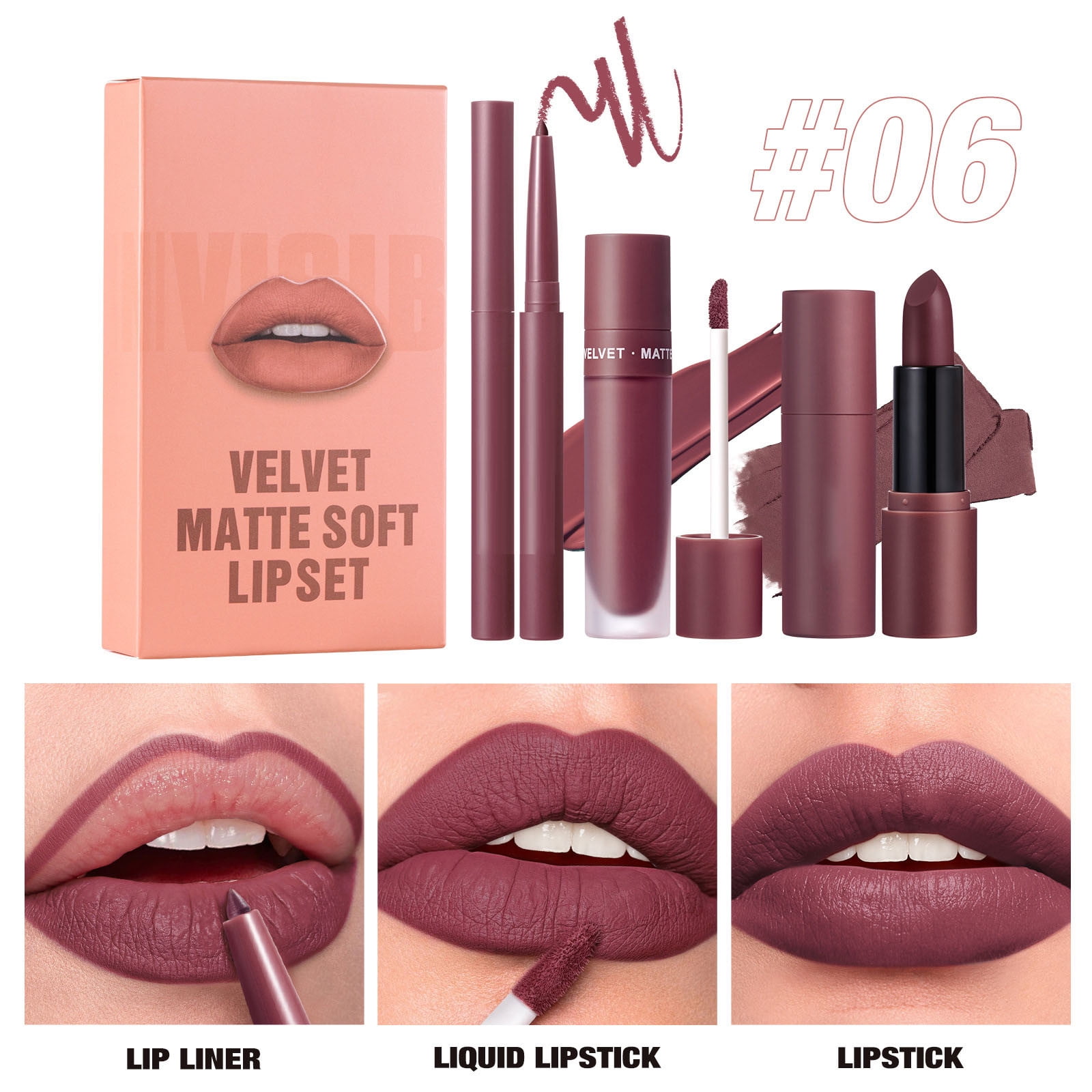 WANGJIAOID Velvet Lipstick Set Lip Liner Lip Gloss And Lipstick Combo