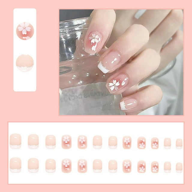 WANGJIAOID Wear Nail Summer Sweet Cool Camellia Short Thin Style Nail ...