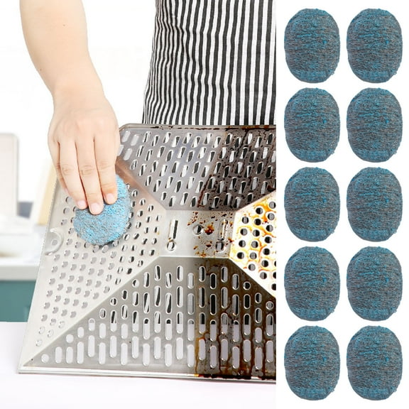 WANGJING 10Pcs Steel Wool Cleaning Balls, Self-Cleaning with Built-In Soap Powder, Heavy-Duty Abrasive Brush, Multi-Surface Use, 80g, Silver-Gray