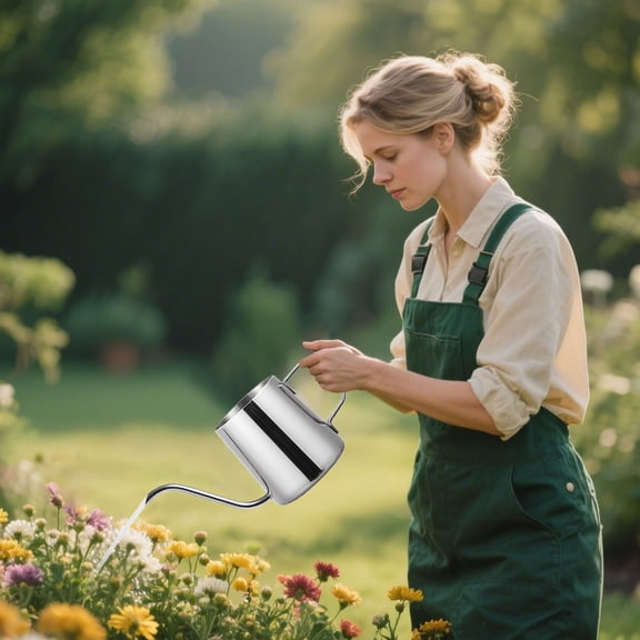 WANGJING 1PC 12oz/350ml Mini Stainless Steel Watering Can - Food-Grade 304 Rustproof Long Spout Ergonomic Handle 160g 9x20x20cm Silver