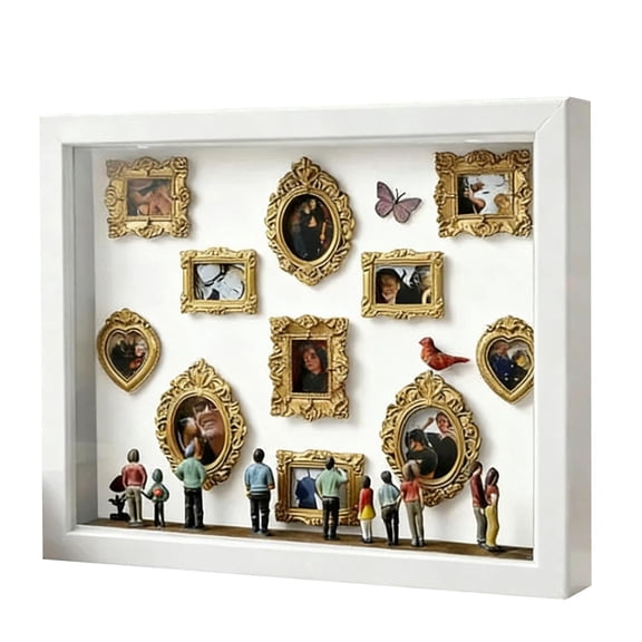 WANGJING 1PC DIY Mini Museum Shadow Box Resin Miniature Scene Craft Decorative Memory Display 33 X 23 X 5 Cm Gold Tone