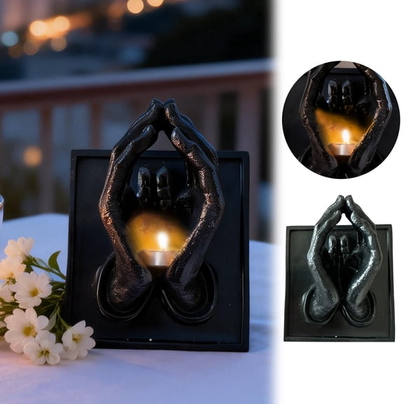 WANGJING 1Pc Praying Hands Wall Candle Holder - Resin 3D Sculpture Sconce, 7.9" Tall x 7.9" Wide, Antique Bronze Finish, black
