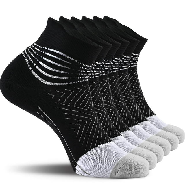 WANGQ Compression Ankle Support Running Socks Women Wicking 3 Pairs Quarter Athletic Cushioned Plantar Fasciitis Socks