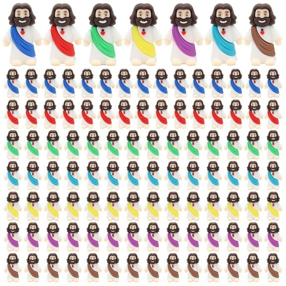 WANGQI 100 Pcs Little Figures Mini Figurines in Bulk Original Design Tiny Figures Small Jesus for Hide and Seek, Religious Party Favors, Sunday School, Baptism Gift, Easter Egg Stuffers