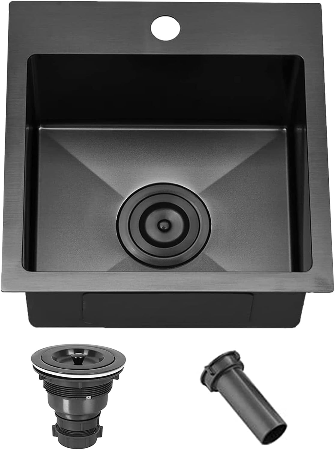 WANHUI 15”x15” Black Drop In Bar Sink, Stainless Steel Small Kitchen