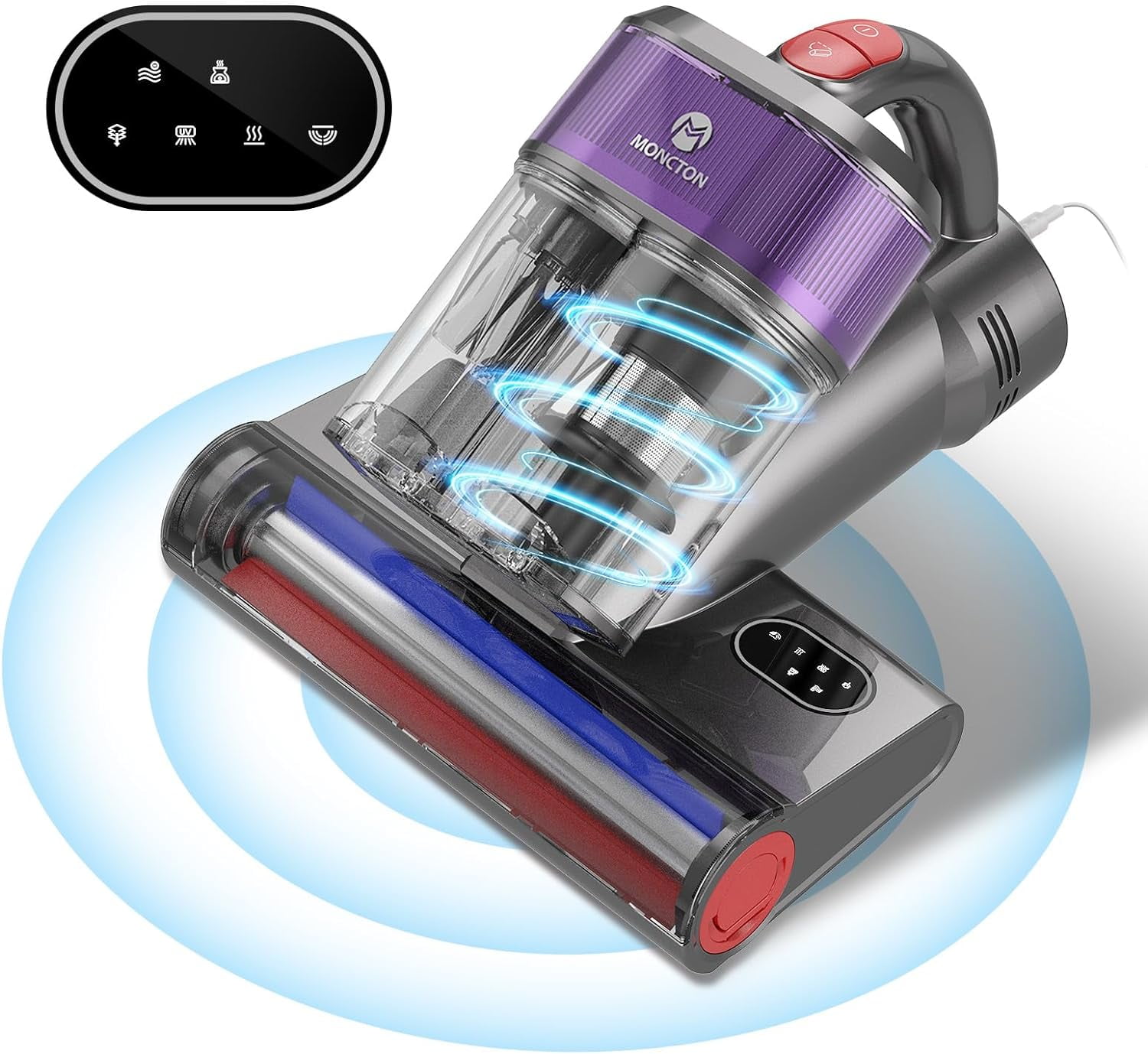 WANHUI Mattress Vacuum Cleaner - 15Kpa Bed Vacuum Cleaner with U/V & Ultrasonic, Smart LED Screen, Dual Dust Cups, Long Corded Handheld Vacuum for Bed Sheet Couch Pillow, Purple
