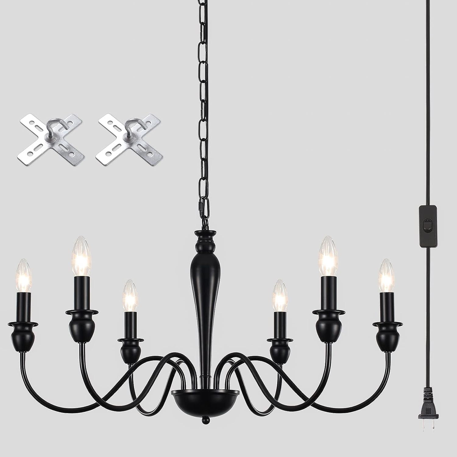 WANHUI Plug in Chandelier Lighting with Cord Black Farmhouse Chandelier