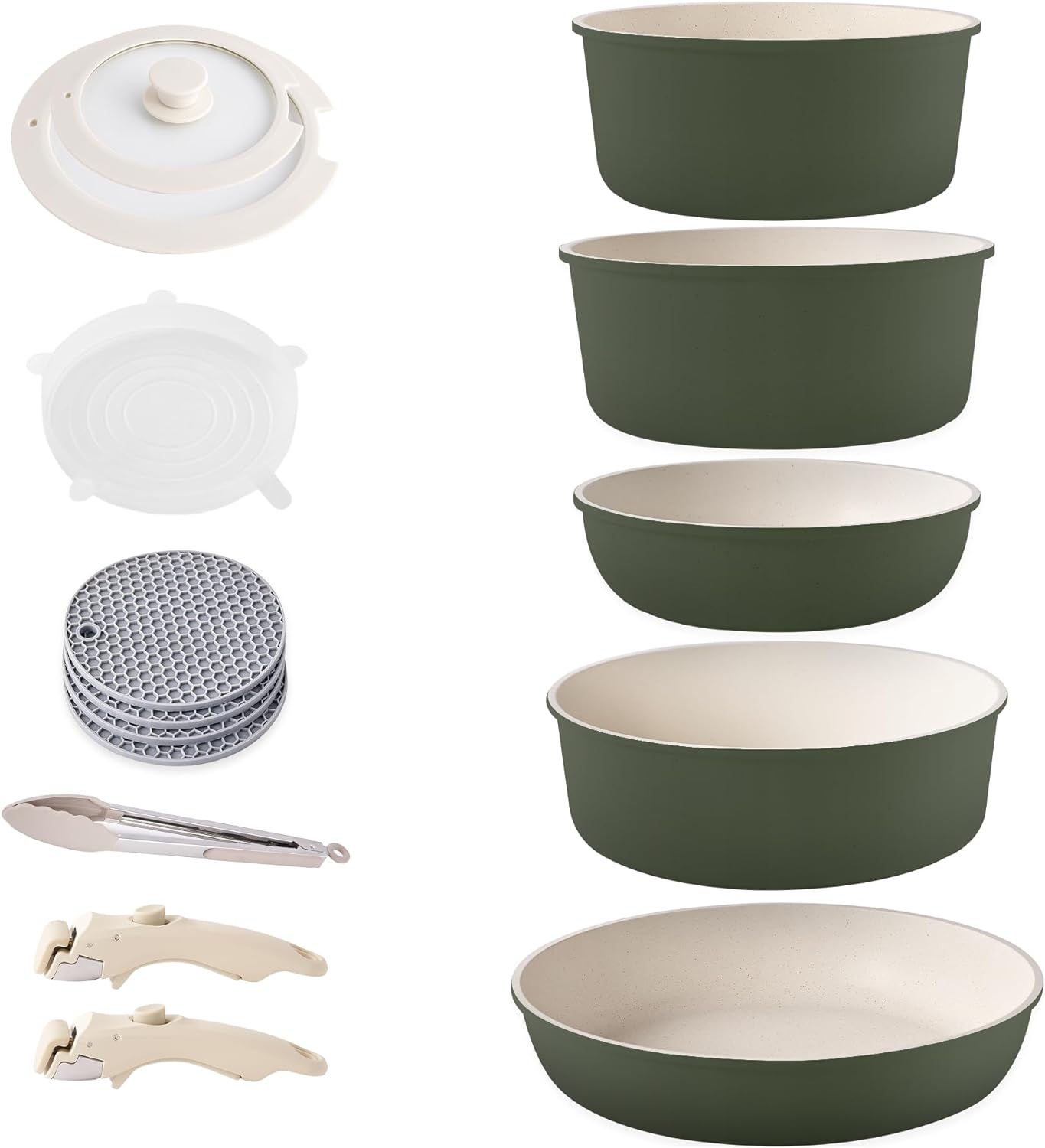 WANHUI Pots and Pans Set Nonstick, Detachable Handle Cookware Sets, Stackable Induction Kitchen