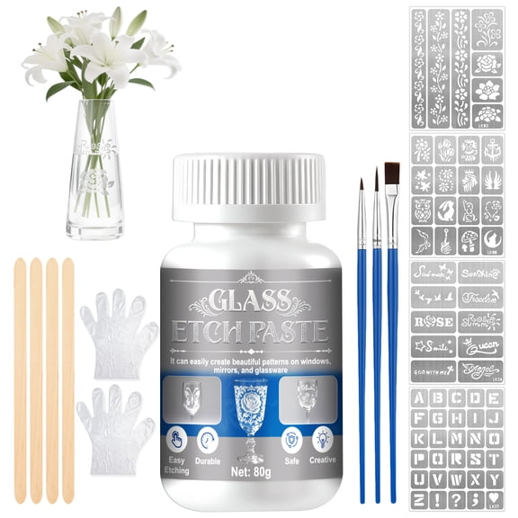 WANJAO Glass Etching Cream, Etching Cream for Glass, Durable and Long-Lasting, With Creative Etching to Create a Matte Glass Effect, 80g
