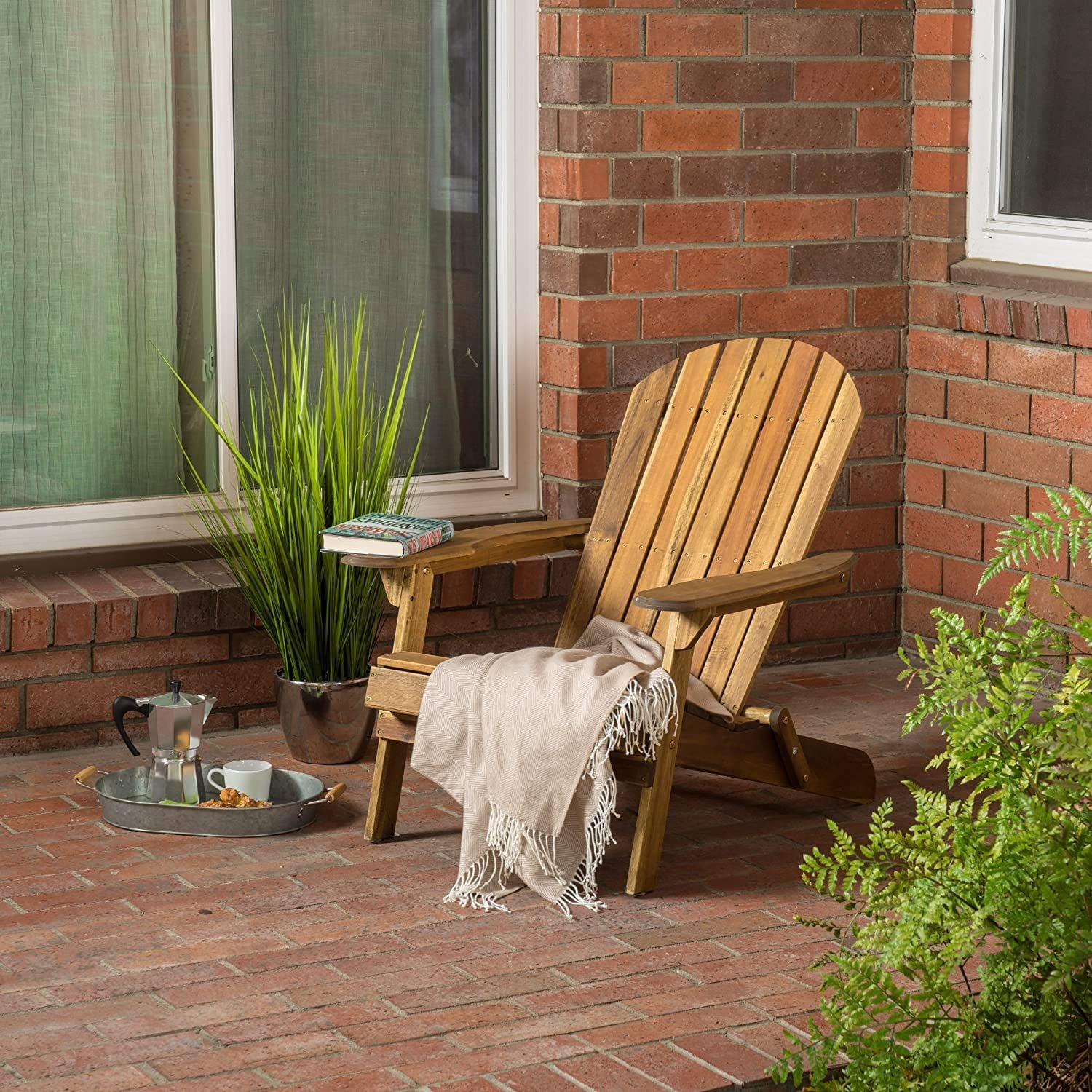 WANLINDZ Hanlee Folding Wood Adirondack Chair, Natural Stained