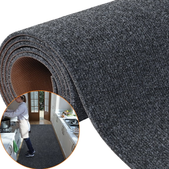 WANLISEL 3' x 16.4' Commercial Rug, Entrance Stripe Mat with Non Slip Backing, Indoor Outdoor Hallway Runner Rug for Entryway, Patio, Home, Gray