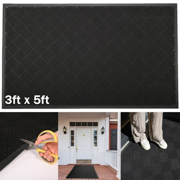 WANLISEL 3 x 5 ft Anti-Slip Carpet Door Mat, Entrance Floor Doormat, Industrial Entry Carpet Indoor Outdoor Entryway Rug, Black