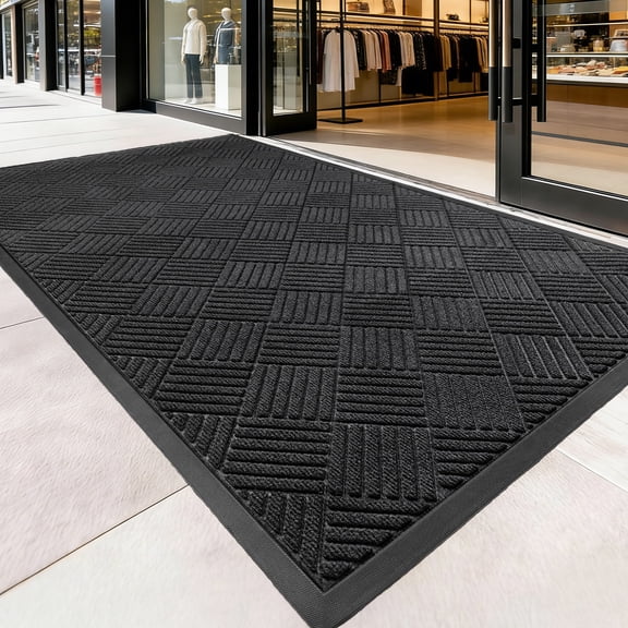 WANLISEL 3 x 5 ft Anti-Slip Carpet Door Mat, Entrance Floor Doormat, Industrial Entry Carpet Indoor Outdoor Entryway Rug, Black