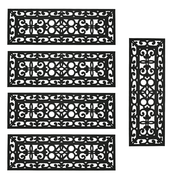 WANLISELL 10'' x 30'' Rubber Stair Treads, 5 pack Non-Slip Rubber Step Mats Stair Treads Mat for Indoor Outdoor Stairs, Black