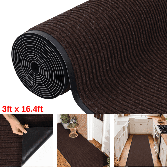 WANLISELL 16.4' x 3' Commercial Carpet, Heavy Duty Runner Rug for Hallway, Non-Slip Floor Mat for Indoor Outdoor Entrance Kitchen Garage, Brown