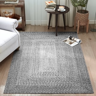 WANLISELL 31.5" x 47.2" Braided Rug Handmade Area Rug, Non Slip Modern Washable Rug, Indoor Outdoor Woven Rug for Living Room Kitchen, Gray
