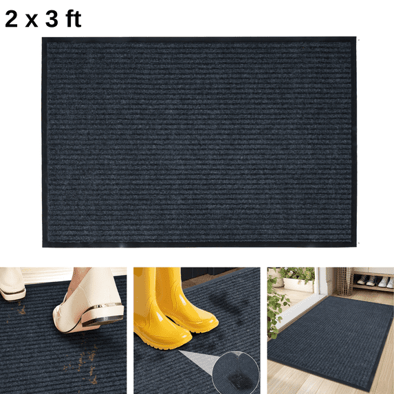 WANLISELL 2' x 3' Entrance Door Mat, Indoor Outdoor Doormats with Rubber Backing, Low-Profile Welcome Mats for Entryway Porch, Gray