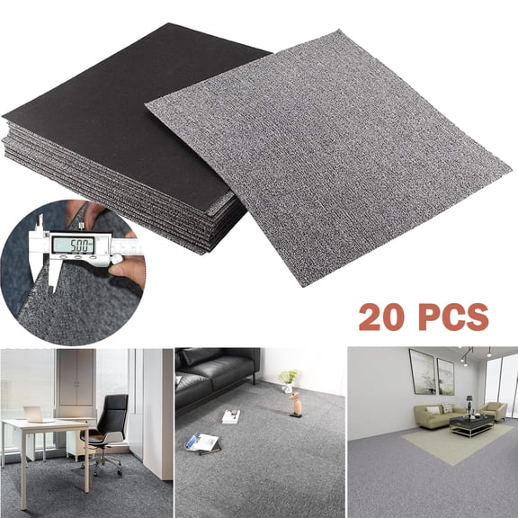 WANLISELL 20"x 20" Carpet Tile, 20 Pcs Carpet Squares with Adhesive Stickers, Light Grey