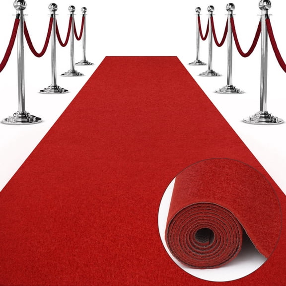 WANLISELL 3.3x10 ft Red Carpet Runner, Extra Thick with TPR Backing, Non Slip Red Runway Rug for Wedding Hollywood Party Festival