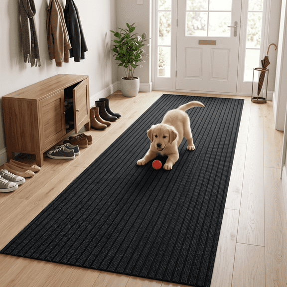 WANLISELL Commercial Carpet, 3' x 10' Non-Slip Runner Rug, Heavy Duty Entrance Mat for Hallway Kitchen Balcony Indoor Outdoor, Black