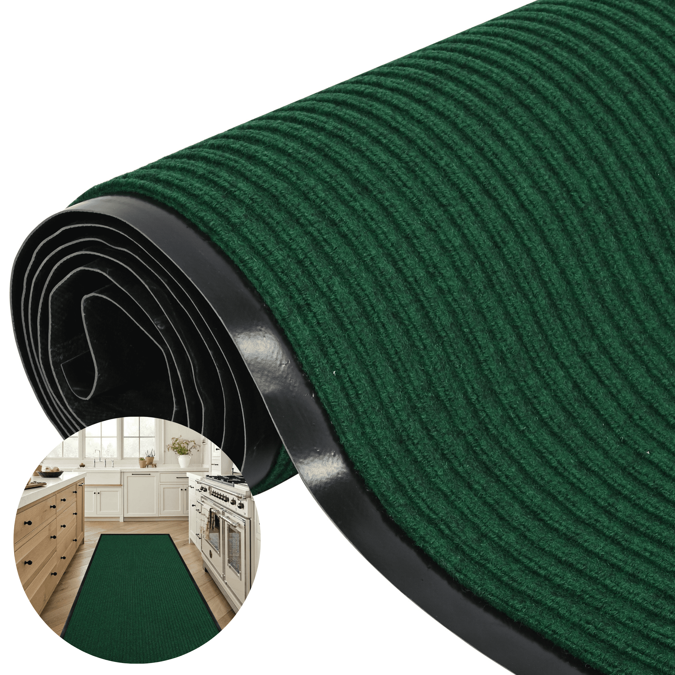WANLISELL 3' x 10' Runner Rugs, Non Slip Commercial Entrance Mats, Heavy Duty Indoor Outdoor Floor Mat Doormat for High Traffic Areas, Green