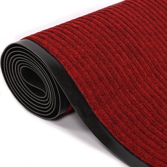 WANLISELL 3 x 10 ft Commercial Carpet, Non-Slip Striped Brush Step Entrance Mat, Indoor Outdoor Hallway Runner Rug, Dark Red