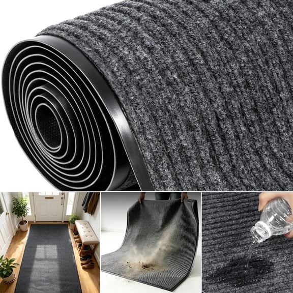 WANLISELL 3 x 16.4 ft Commercial Carpet, Non-Slip Runner Rug Utility Rug, Commercial Rug Entrance Mat Indoor Outdoor Hallway Runner Rug, Grey
