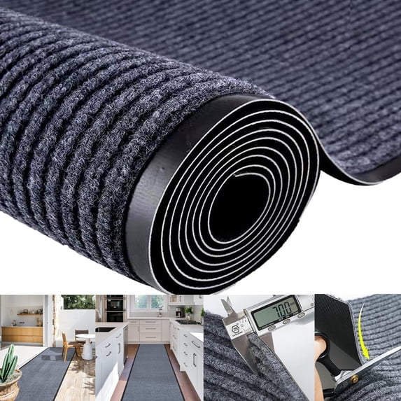 WANLISELL Commercial Entrance Mat 3' x 16', Heavy Duty Brush Step Doormat, Non-Slip Indoor Outdoor Hallway Runner Rug, Gray