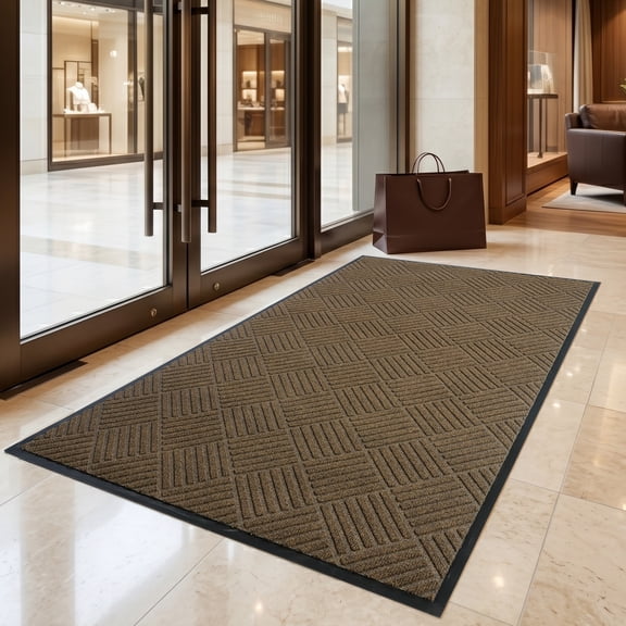WANLISELL 3' x 5' Outdoor Mats, Large Doormat with Non-Slip Rubber Backing, Front Door Mat Entry Rug for Commercial & Home, Brown