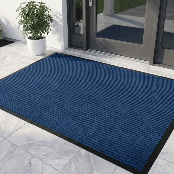 WANLISELL 3' x 5' Doormat, Large Outdoor Mat with Rubber Backing, Heavy Duty Entry Rug for Home & Commercial Entrance, Blue