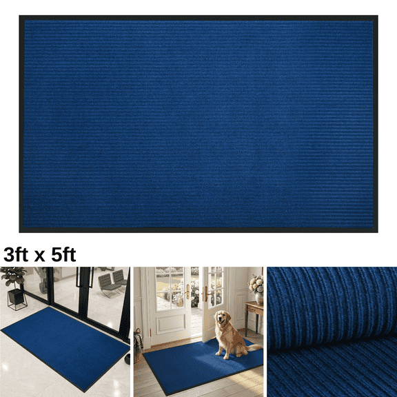 WANLISELL 3' x 5' Doormat, Large Outdoor Mat with Rubber Backing, Heavy Duty Entry Rug for Home & Commercial Entrance, Blue