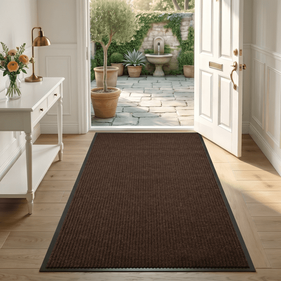 WANLISELL 3' x 5' Indoor Outdoor Mat, Heavy Duty Commercial Entry Rug, Non-Slip & Water-Absorbent Front Door Mat, Brown