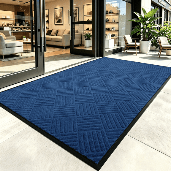 WANLISELL 3' x 5' Outdoor Mat, Non-Slip Rubber Backing Large Doormat, Commercial Entry Rug for High Traffic Areas, Blue