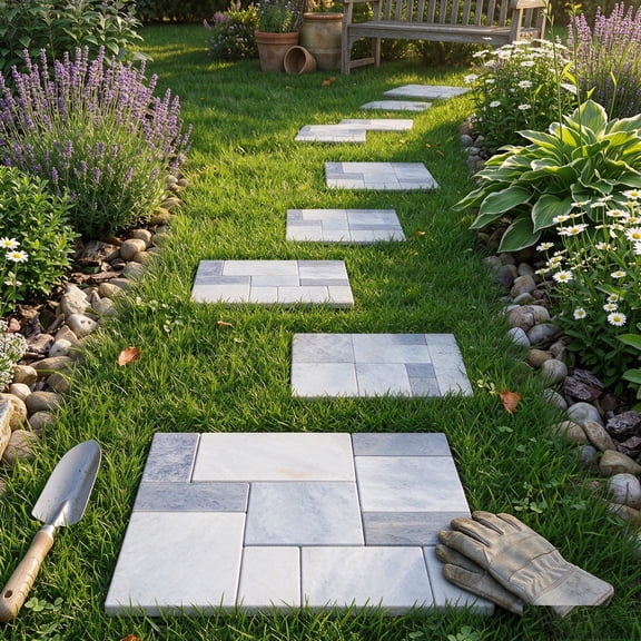 WANLISELL 4 Pcs Interlocking Garden Stepping Stones, 12" Square Pathway Stones Mat, Polished Gravel Pavers for Outdoor Walkway & Patio Path