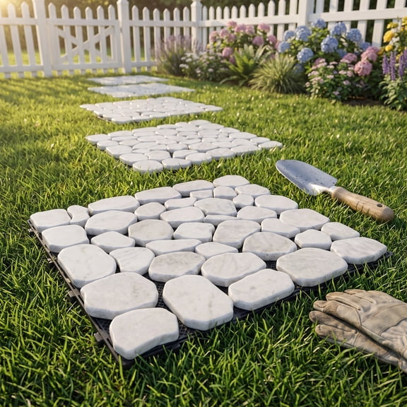 WANLISELL 4 Pcs Interlocking Garden Stepping Stones, 12" x 12" Square Riverstone Mats, Polished Gravel Pavers for Outdoor Walkway & Patio Path