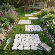 WANLISELL 4 Pcs Interlocking Garden Stepping Stones, 12" x 12" Square Riverstone Mats, Polished Gravel Pavers for Outdoor Walkway & Patio Path