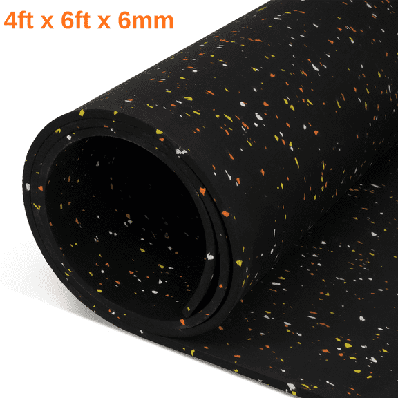 WANLISELL 4 x 6ft Rubber Gym Flooring Roll, 6mm Thick Gym Floor Mats, Shock Absorption Exercise Equipment Mats