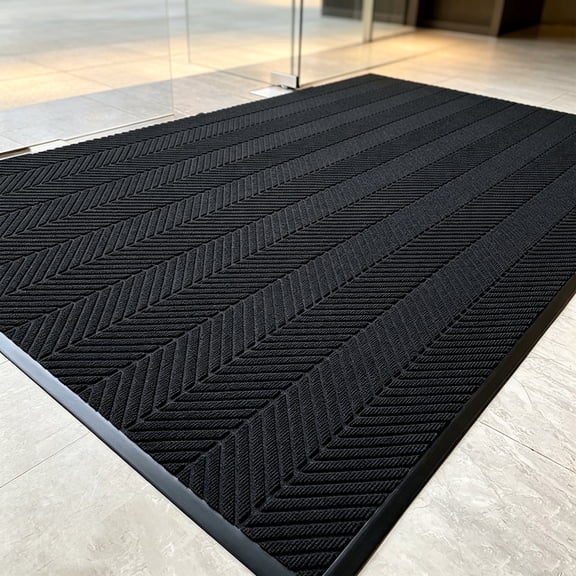 WANLISELL 4ft x 6ft Entrance Doormat, Non Slip Door Mat with Rubber Backing, Heavy Duty Front Door Mat for Indoor Outdoor Commercial & Home Use, Black