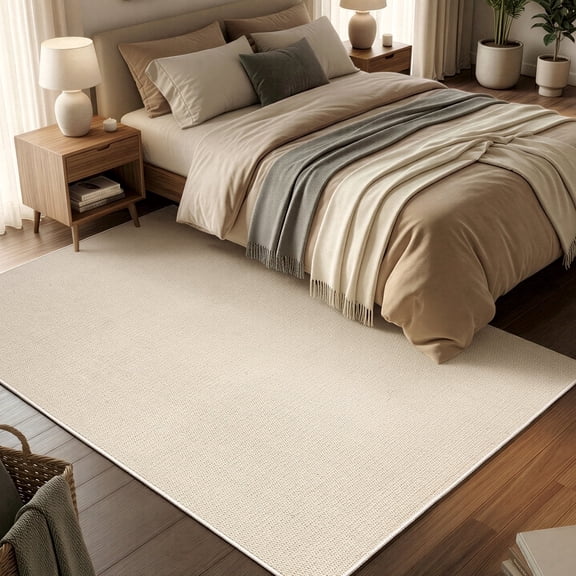 WANLISELL 5' x 7' Area Rugs, Low Pile Indoor Washable Rugs, Non-Slip Neutral Modern Living Room Rug Floor Carpet for Bedroom Home Office, White